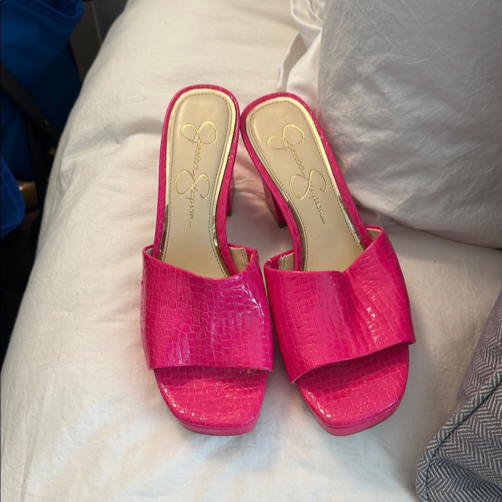 Pink Croc-Embossed Heels